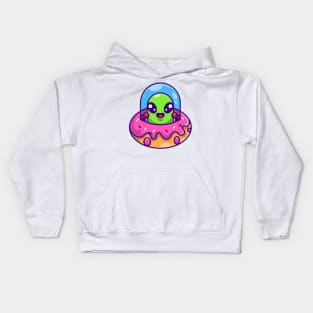 Cute alien flying with spaceship ufo doughnut cartoon Kids Hoodie